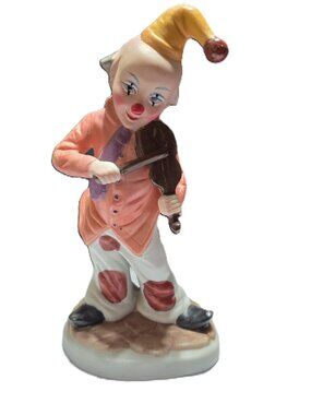 Decorative Collectible Hand Painted Clown Playing Violin Ceramic